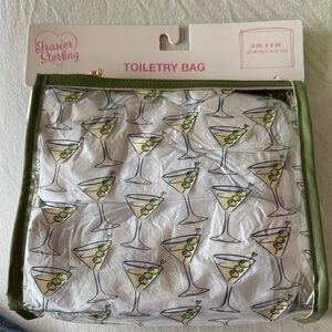 Frasier Sterling clear zipper closure martini graphics toiletry/makeup bag. NWT